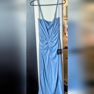 Lulu's Blue Sleeveless Ruched Slip Dress for Cocktail